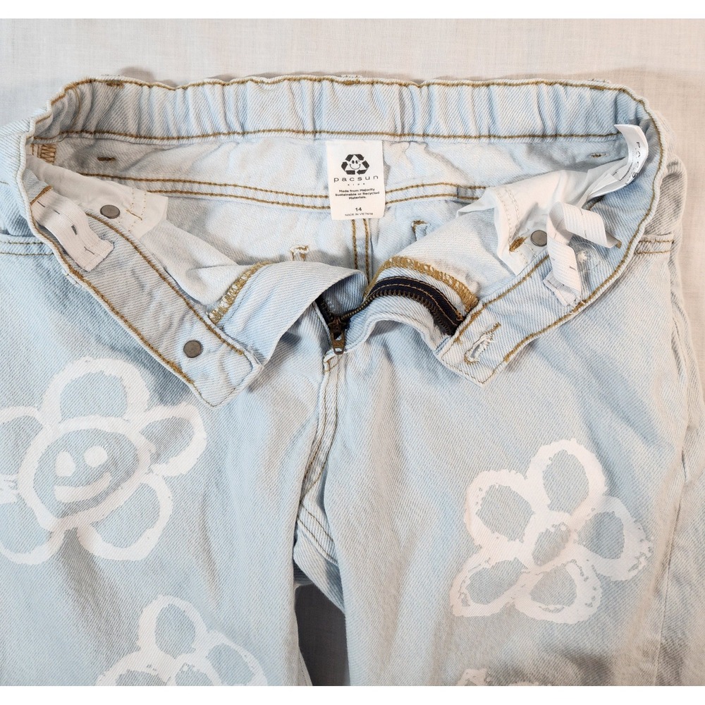 Pacsun Size‎ 14 Kids Jeans Floral Flowers  Jean Straight Blue Denim - Picture 5 of 7